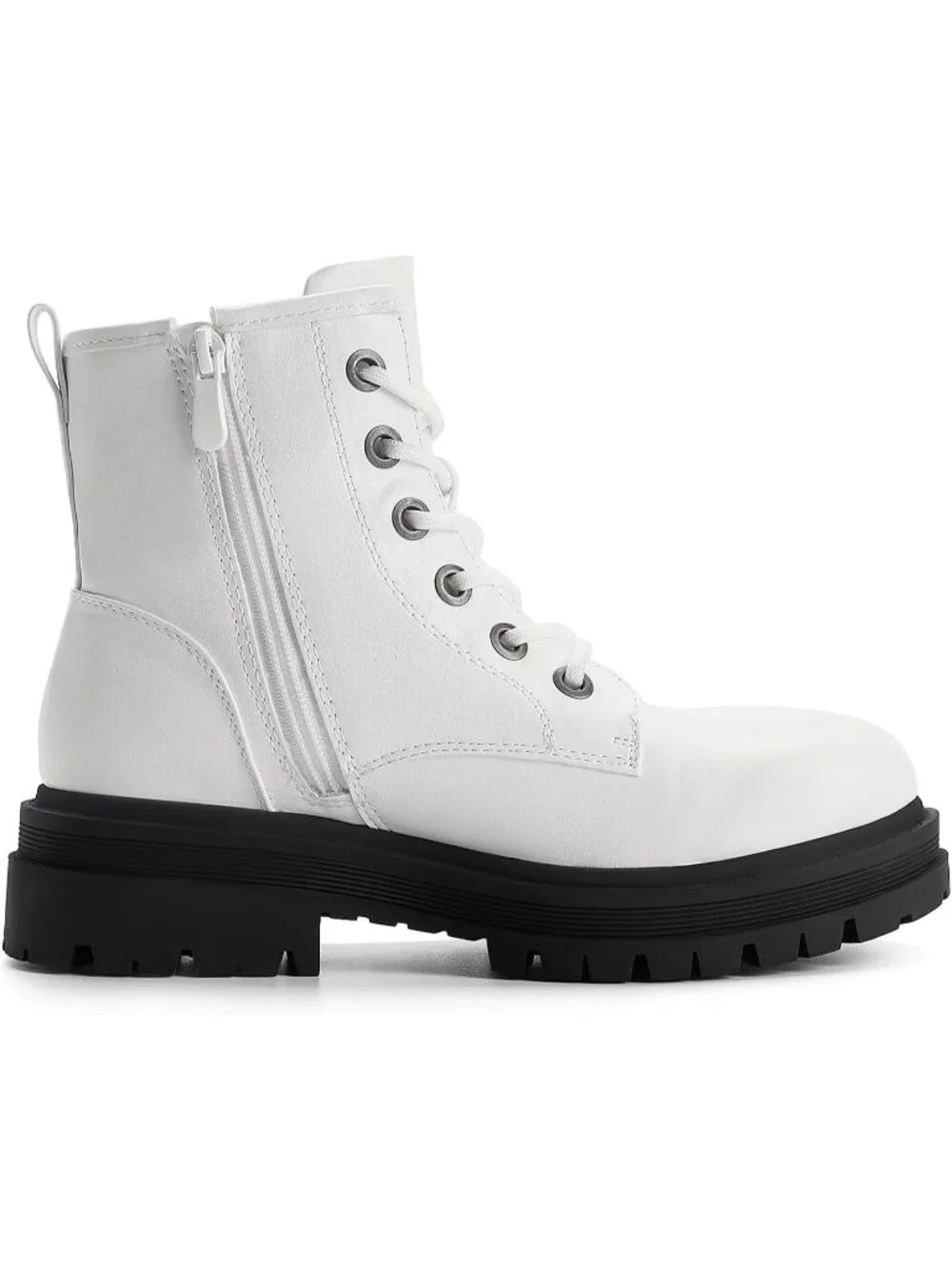 Dream Pairs Women's White Closed Toe Side Zipper Combat Lace Up Ankle Boots